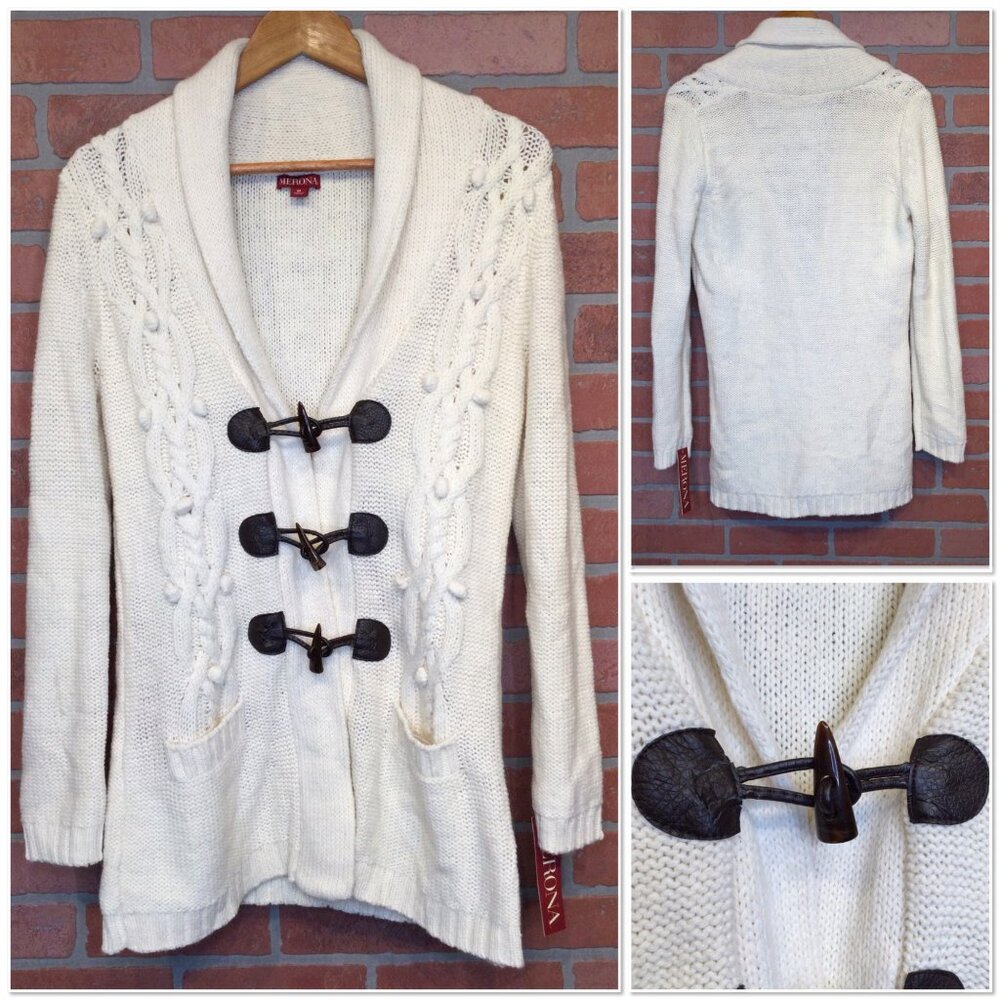 Merona Womens Beige Toggle Cable Knit Cardigan Sweater Size M Coastal Fisherman